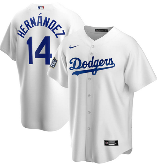 Men's Los Angeles Dodgers #14 Kiké Hernández White 2020 World Series Bound stitched MLB Jersey